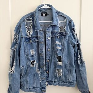 Boohoo Light Blue Denim Distressed Jean Jacket